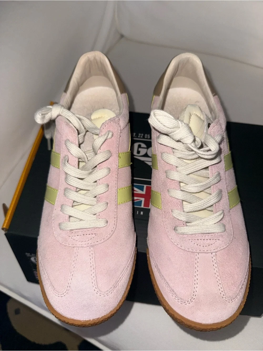 Gola Suede Pink Sneakers with Lime Accents